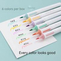 6 Colors Brush Pastel Color Highlighter Pen Collection Fluorescent Markers Highlighters Pens Art Marker Japanese Charming Kawaii Stationery