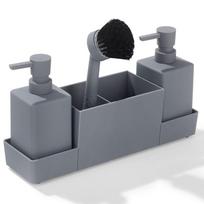1 rinkinys virtuvės kriauklės organizatorių rinkiniai 32x10x15cm Viskas viename vonios kriauklės laikiklis 350 ml muilo dozatorius Valymo įrankiai pilka