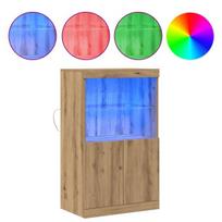 Šoninė spintelė su LED apšvietimu, dirbtiniais ąžuolo medienos masyvo, 60x37x100 cm