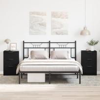 Naktiniai staliukai 2 komplektas Juoda 40x65x65 cm Pagaminti iš inžinerinės medienos