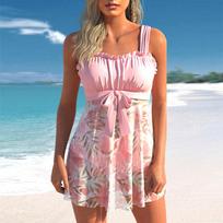 Moteriškas „Halter Bikini Tankini“ maudymosi kostiumėlis su gėlėmis margintas maudymosi kostiumėlis S juoda