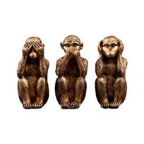 Kūrybiška dervos skulptūra „Trys išmintingi beždžionės“: Modernus mažas papuošalas svetainei ar miegamajam Three Wise Monkeys - Gold
