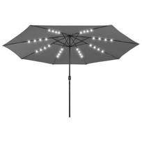 Lauko skėtis su LED ir metaliniu stulpu, 400 cm, pilkas, Antracito