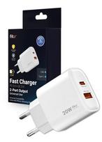 Greitasis įkroviklis adapteris FIT2, 20W (USB A +Type C), FITK20, baltas, Juoda