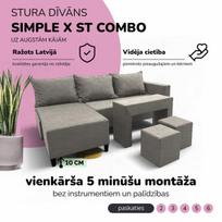 Kampinis išskleidžiamas sofos komplektas su staliuku ir pufais St Combo, Podrez, Šviesiai pilka
