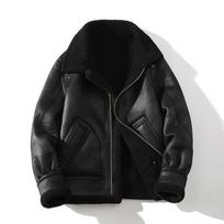PY1526 Men's Plus Size Fur-Lined Leather Biker Jacket 5XL juoda