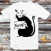 230 Gsm 100% Cotton Banksy Rat Magazine Tv You Lie T Shirt Vintage Retro Gift Mens Womens Unisex Cartoon Anime Top Tee B1223 XXS balta