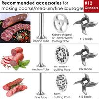 Dešros pripildymo įrenginys, pripildymo vamzdeliai #12 mėsos malūnėliui, peilis ir plokštelės #12 malūnėliams Kidney-shaped Plate