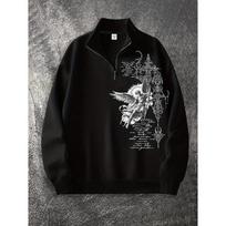 Men's Gothic Light Angel Print Short Zipper Shirt, Fashionable Street Fashion Pullover for Casual Occasions, Paired with Clothing S