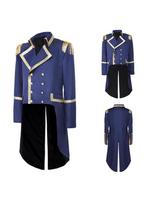 High-Quality Medieval Retro Men's Tailcoat for Cosplay & Formal Events S tamsiai mėlyna spalva