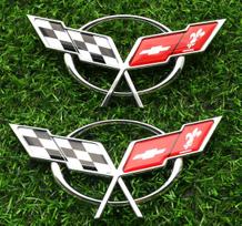 Poros Rinkinys Priekinis ir Galinis Kryžiuotos Vėliavos Emblema Automobilio Ženklelis Pakeitimas 1997-2004 Corvette C5 19207384 19207385 (Chrome)