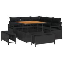 vidaXL Sodo Sofų Rinkinys su pagalve su saugykla 8 pcs Juoda