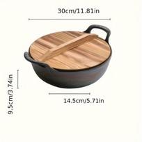 Ketaus wok su mediniu dangčiu, 36 Yuanbao puodas + medinis dangtis