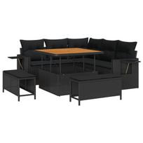 vidaXL Sodo Sofų Rinkinys su pagalve 9 pcs Juoda poliratanas