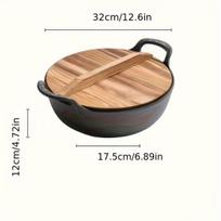 Ketaus wok su mediniu dangčiu, 30 Yuanbao puodas + medinis dangtis