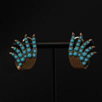 Medieval Vintage Senior Personality Temperament Copper Gold-Plated Exaggerated Turquoise Necklace Set brown