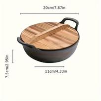 Ketaus wok su mediniu dangčiu, 20 Yuanbao puodas + medinis dangtis