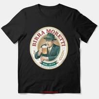 Šikinis marškinėlis su Birra Moretti logotipu ilgomis arba trumpomis rankovėmis S juoda
