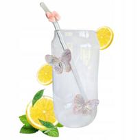 Ecarla stiklinė su šiaudeliu, drugeliai, 500 ml