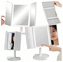 LED apšviestas kosmetinis veidrodis, ištraukiamas makiažo veidrodis x3