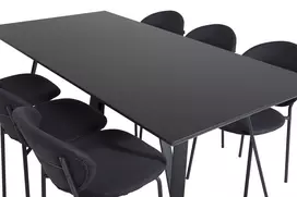 Marina Dining Table - Black top / Black Legs +Vault Dining Chair - Black Legs - Black Fabric_6
