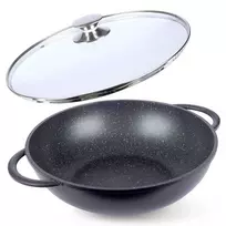 Wok keptuvė su granitine danga ir stiklo dangčiu 32 cm
