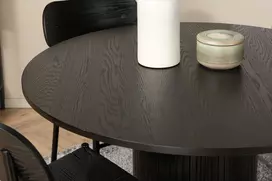 Bianca apvalus Valgomojo stalas, juoda + Polly Valgomojo kėdė 2 vnt., juoda