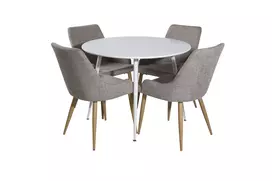 Plaza Apvalus stalas 100 cm, balta + Plaza Matstol kėdė 2 vnt