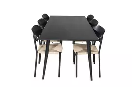 Dipp valgomojo stalas – 180*90 cm – juodas lukštas / visiškai juodos kojos + „Polly Steel“ valgomojo kėdė 2 komplektai, K/D, juoda galinė šviesa sėdynė _6
