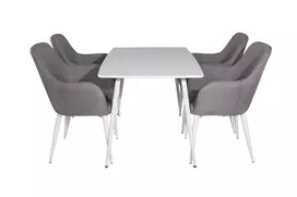Polar Valgomojo stalas 120 cm, balta + Comfort kėdė 2 vnt., pilka