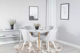 Plaza Runt Matbord - Ek-Look / Vit - ø100*H75 +Plaza Valgomojo kėdė - Baltos kojos - Šviesiai pilkas audinys
