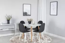 Plaza Runt Matbord - Ek-Look / Vit - ø100*H75 +Polar Valgomojo kėdė - balta kojos - juoda audinys
