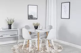 Plaza Runt Matbord - "Ek-Look" / "Vit" - ø100*H75 + "Polar" valgomojo kėdė - baltos kojos - šviesiai pilkas audinys