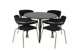 Plaza Runt Matbord - Svart / Svart - ø100*H75 +Arrow fotelis - Žalvarinės kojos - Black Velvet _4