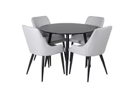 Valgomojo stalas Plaza, Juoda/Juoda ø100*H75+4 kėdės Plaza, Juoda/Pilka