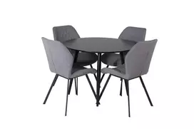 „Plaza“ apvalus Valgomojo stalas – juodas / juodas – ø100*H75 + valgomojo kėdė „Gemma“ – juodos kojos – pilkas audinys _4