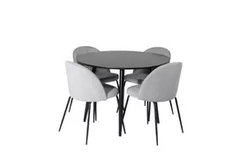 Plaza Runt Valgomojo stalas, ø100*H75 + Wrinkles Valgomojo kėdė 4 vnt., juoda/pilka