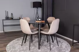 Valgomojo stalas Plaza, Juoda ø100xH75+4 kėdės Polar, Juoda/Beige