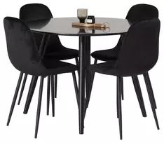 „Plaza“ apvalus Valgomojo stalas – juodas / juodas – ø100*H75 + valgomojo kėdė Polar – juodos kojos / juodas aksomas _4