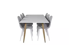 Valgomojo stalas Polar, 180x90xH75cm, Balta + 6 kėdės Polar, Balta/Šviesi pilka