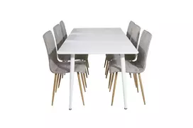 Polar Valgomojo stalas 180 cm - balta viršus / balta kojos+Vindu Lyx Valgomojo kėdė - pilka / Oak_6