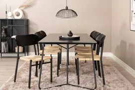 Valgomojo stalas Pippi, Juoda + 6 kėdės Polly Juoda/Rusva