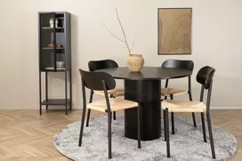 Bianca apvalus Valgomojo stalas – juoda / juoda fanera + „Polly Steel“ valgomojo kėdė, 2 komplektai, K/D, juoda sėdynė su apšvietimu _4