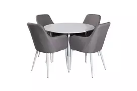 Plaza Apvalus stalas 100 cm, balta + Comfort kėdė 2 vnt. Polar, pilka