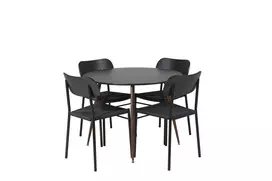 Plaza Apvalus stalas 100 cm, juoda + Polly Valgomojo kėdė 2 vnt., juoda