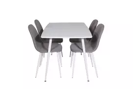 Valgomojo stalas Polar 120 cm, Balta/Balta+4 kėdės Polar, Balta/Pilka