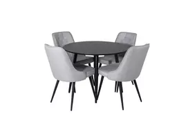Plaza Runt Valgomojo stalas, ø100*H75 + Deluxe Valgomojo kėdė 4 vnt., juoda/pilka