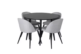 Plaza Runt Matbord - Svart / Svart - ø100*H75 + Velvet valgomojo kėdė - Juodos kojos - Šviesiai pilkas audinys _4