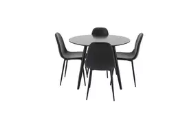 „Plaza“ apvalus valgomojo stalas – juodas / juodas – ø100*H75 + „Polar“ valgomojo kėdė juoda PU _4