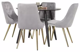„Plaza“ apvalus valgomojo stalas – juodas / juodas – ø100*H75 + „Velvet Deluxe“ valgomojo kėdė – šlifuota žalvario koja / šviesiai pilkas aksomas _4